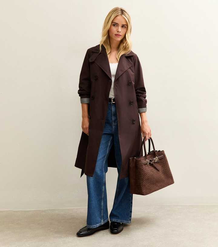 Petite Dark Brown Double Breasted Trench Coat