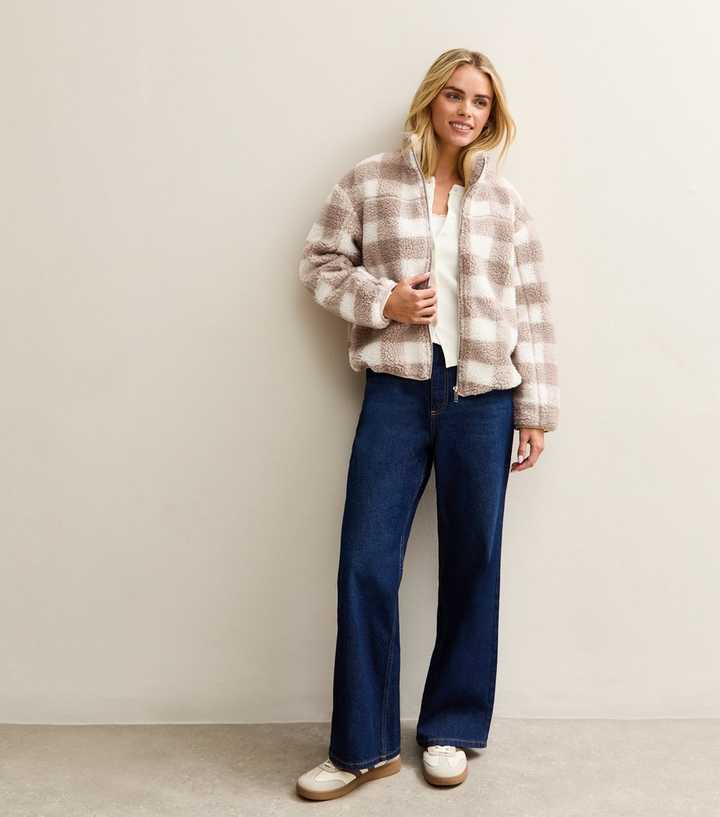 Petite Cream Check Teddy Jacket
