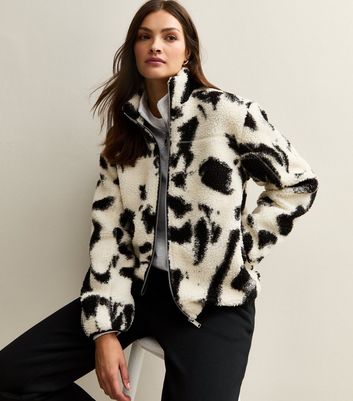 Tall Black Abstract Print Teddy Jacket | New Look