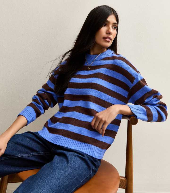 Blue Striped Relaxed Crew Neck Jumper