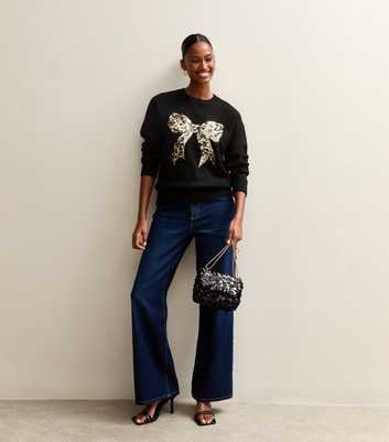 Black Sequin Bow Crew Neck Jumper