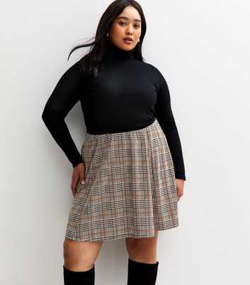 Curves Brown Checked Mini Skirt