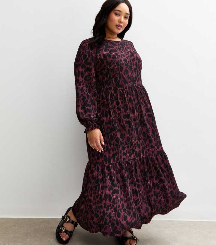 new look red leopard print dress Curves Red Leopard Print Crinkle Smock Midi Dress