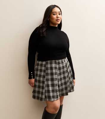 Curves Grey Checked Pattern Mini Skirt