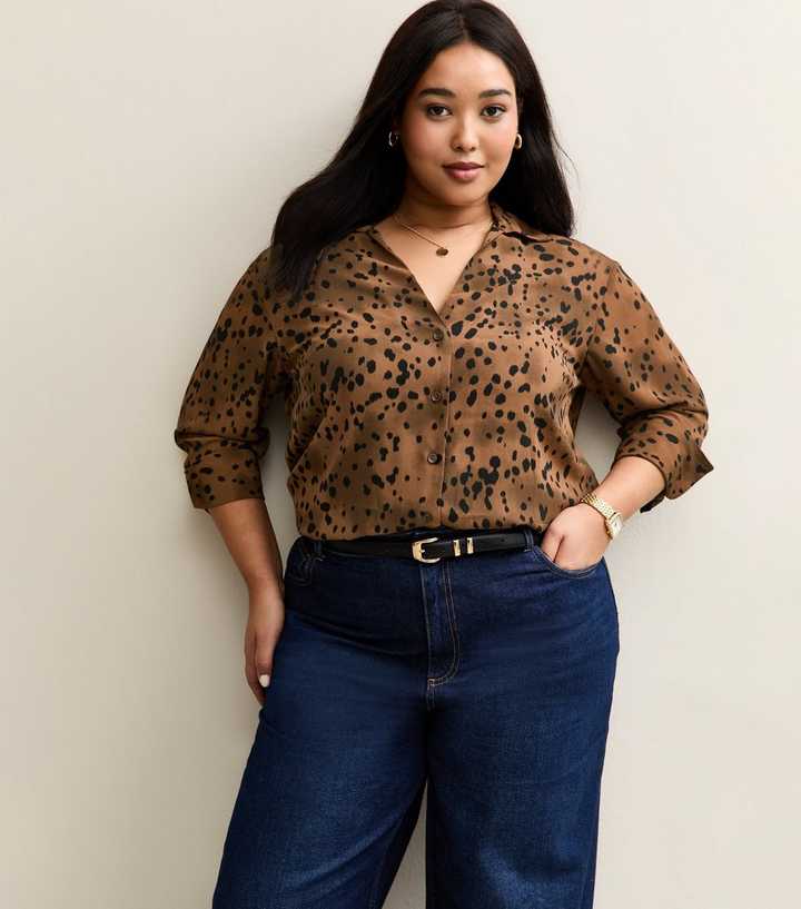 Curves Brown Speckled Pattern Shirt