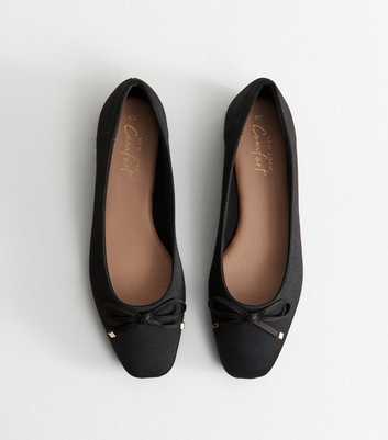 Black Grosgrain Bow Embellished Ballerina Flats