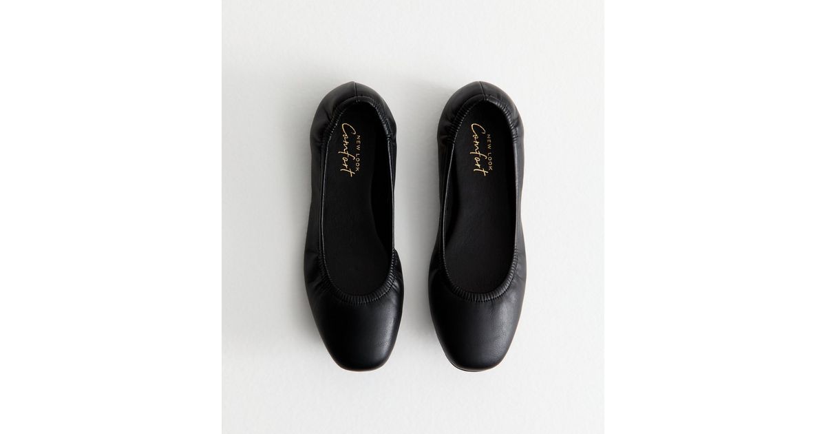 Black Faux Leather Scrunch Ballet Flats | New Look