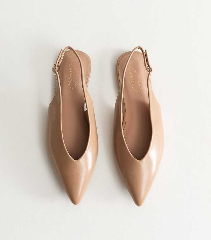 Camel Faux Leather High Vamp Slingback Ballerina Flats