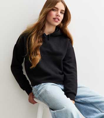 Girls Black Raw Edge Hoodie