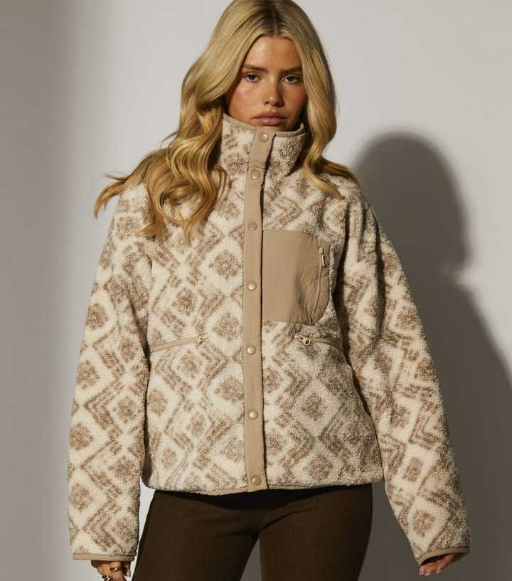 South Beach Camel Patterned Borg Jacket