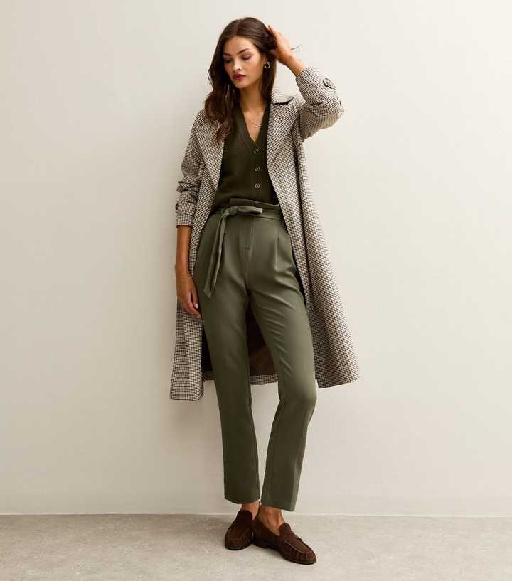 Tall Khaki Paperbag Waist Trousers