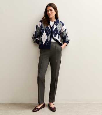 Grey Twill High Waist Straight Leg Trousers