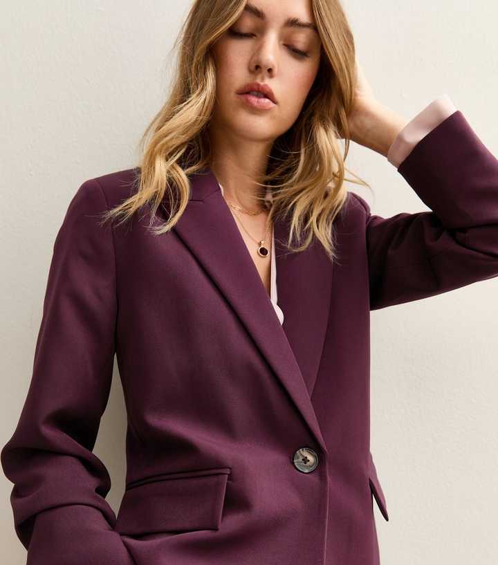 Burgundy Single Breasted Blazer Jacket