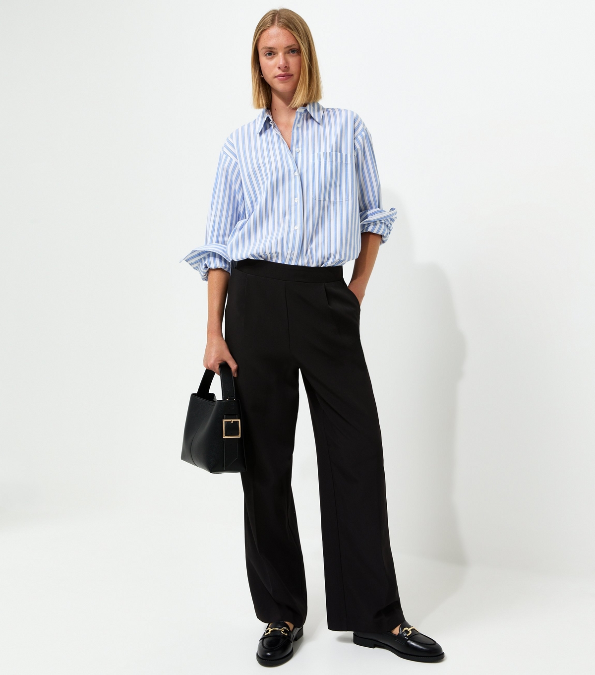 Women's Black Pull On Wide Leg Trousers New Look