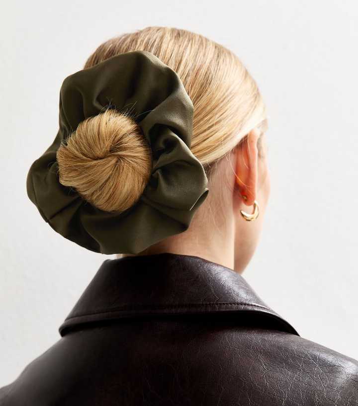 Khaki Satin Scrunchie