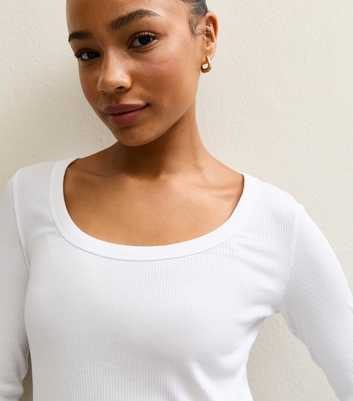 Petite White Ribbed Jersey Scoop Neck Top