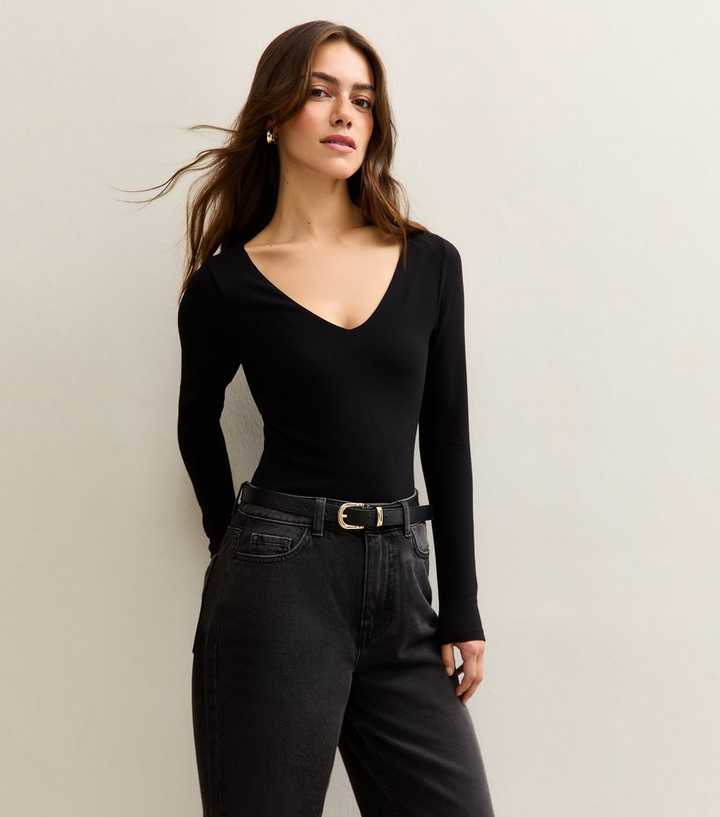 Petite Black V-Neck Bodysuit
