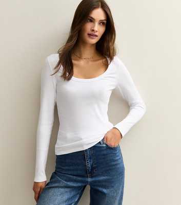 Tall White Scoop Neck Long Sleeve Top