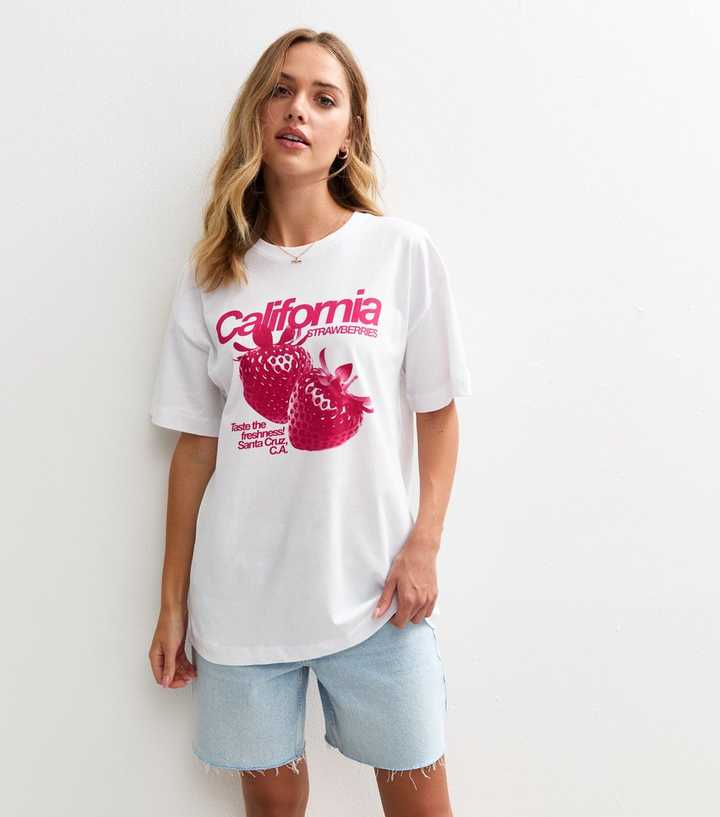 White Strawberry Graphic Print Oversized T-Shirt 