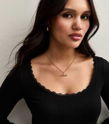 Black Lace Trimmed Scoop Neck Top