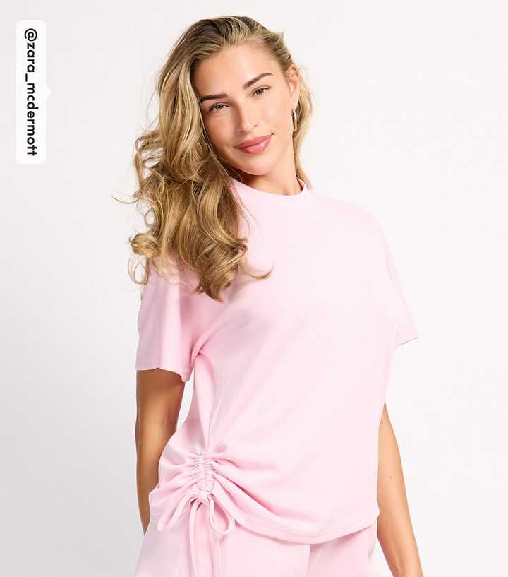 Rise by Zara McDermott Pink Jersey Ruched Side Short Sleeve Top