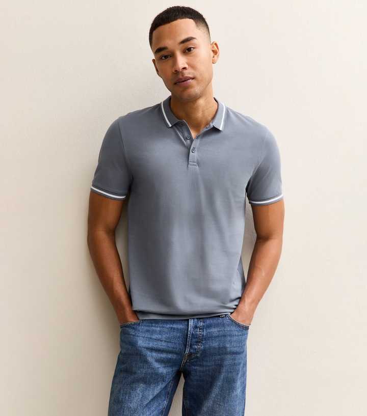 Light Grey Regular Pique Tipped Collar Polo Shirt