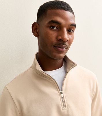 Stone Regular Quarter Zip Sweatshirt | New Look