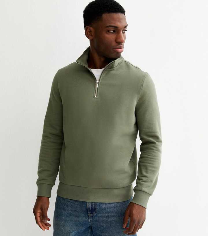 Dark Khaki Regular Quarter Zip Sweatshirt