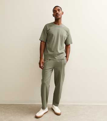Khaki Relaxed Straight Leg Pintuck Joggers