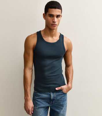 Navy Muscle Fit Ribbed Jersey Vest