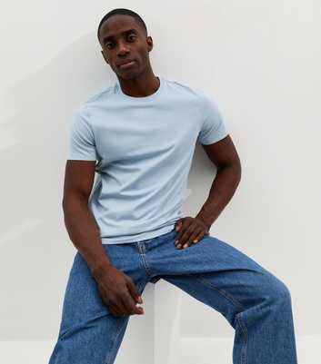 Light Blue Regular Crew Neck Jersey T-Shirt