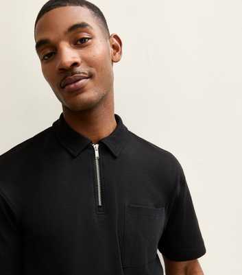 Black Relaxed Quarter Zip Polo Top