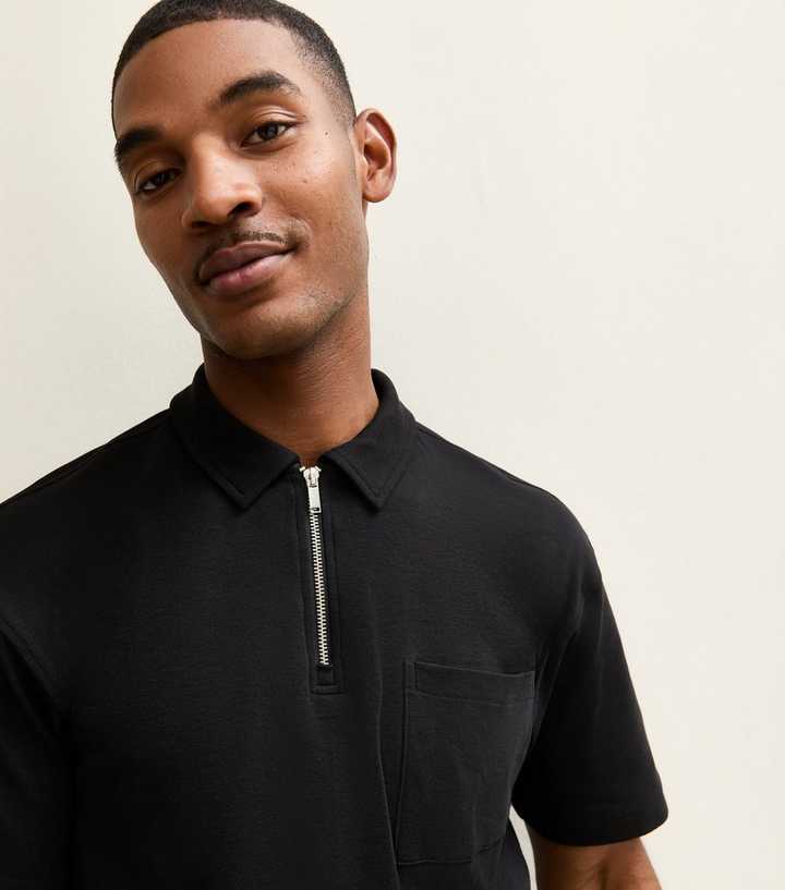 Black Relaxed Quarter Zip Polo Top