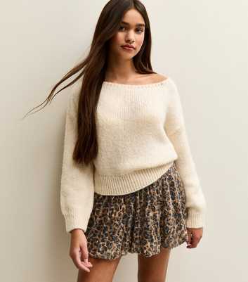 Girls Brown Leopard Print Sequin Puffball Hem Skort