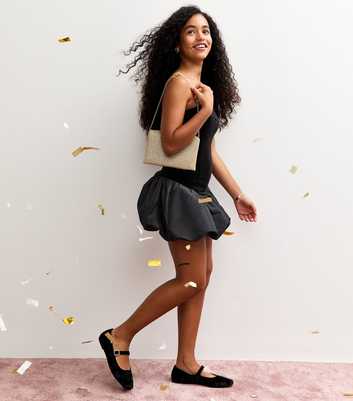 Girls Black Velvet Puffball Dress