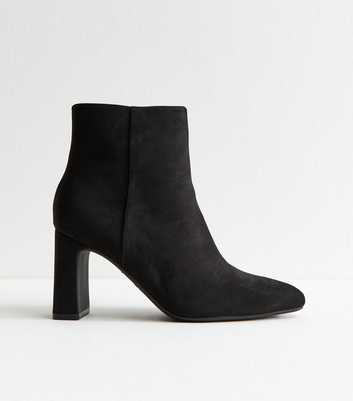 Black Faux Suede Almond Toe Ankle Boots