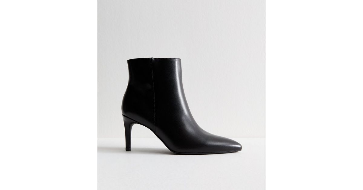 Black Faux Leather Point Toe Ankle Boots | New Look