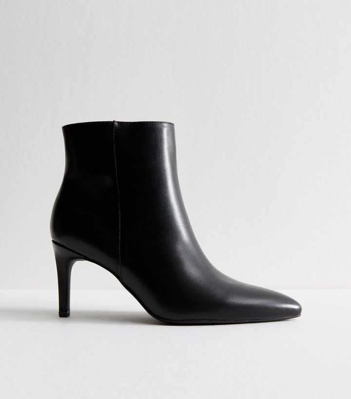 Black Faux Leather Point Toe Ankle Boots