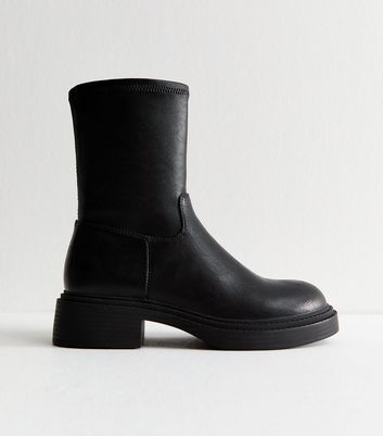 Black Chunky Sole Sock Fit Ankle Boots
