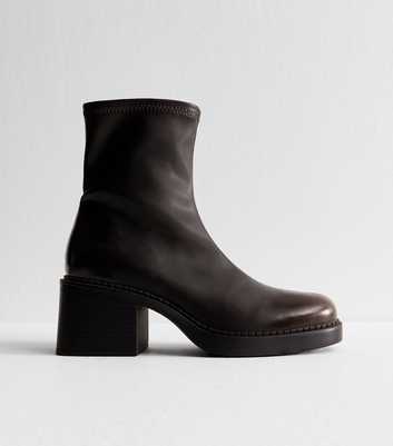 Brown Chunky Block Heel Ankle Boots