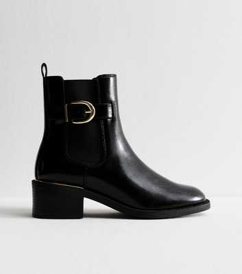 Black Faux Leather Buckle Detail Ankle Boots