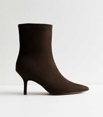 Brown Faux Suede Pointed Toe Sock Ankle Boots