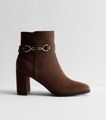 Brown Faux Suede Snaffle Detail Ankle Boots