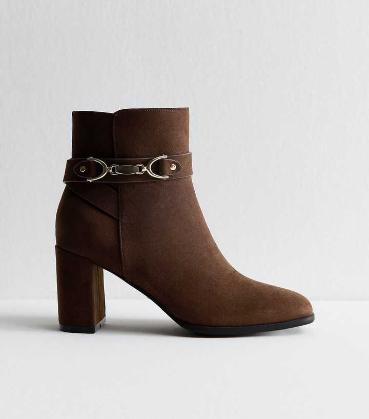 Brown Faux Suede Snaffle Detail Ankle Boots