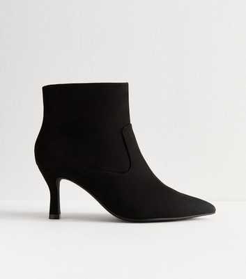 Wide Fit Black Faux Suede Stiletto Heel Ankle Boots