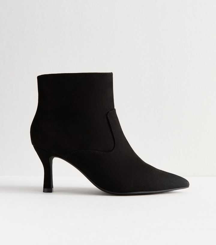 Wide Fit Black Faux Suede Stiletto Heel Ankle Boots