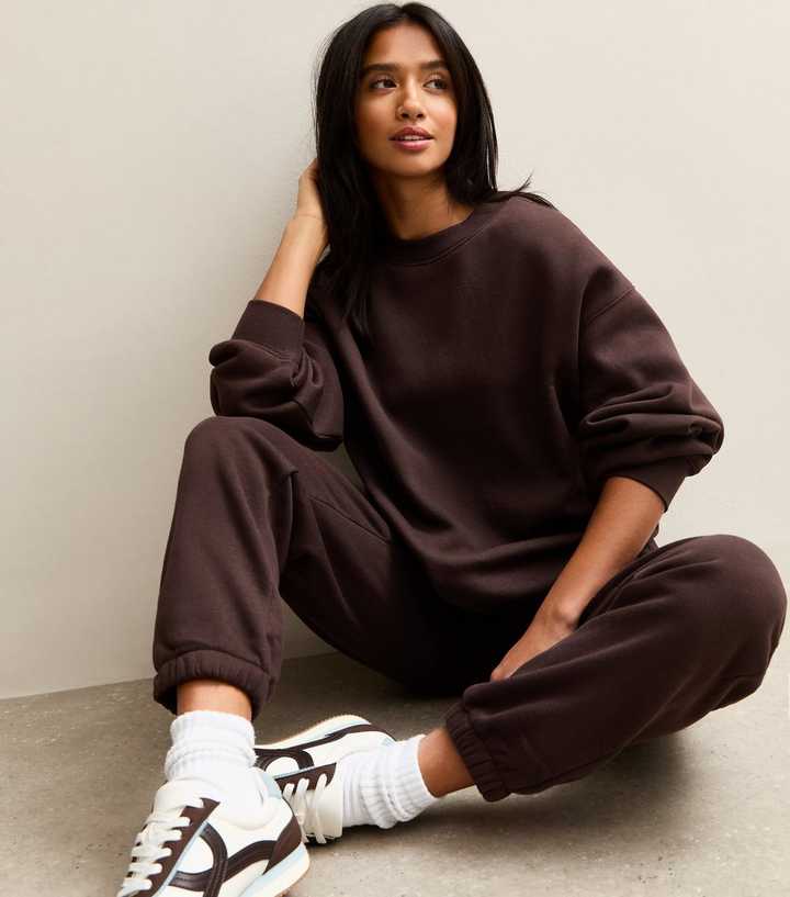 Petite Dark Brown Jersey Cuffed Joggers
