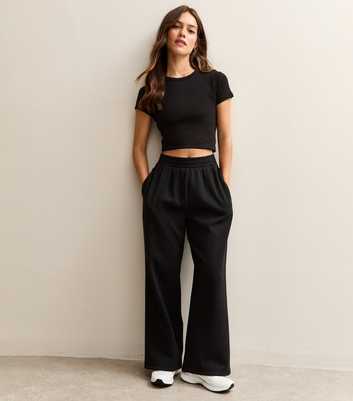 Petite Black Jersey Wide Leg Joggers