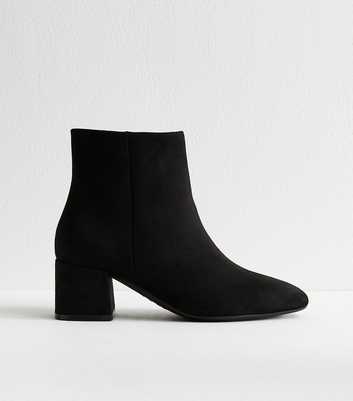 Wide Fit Black Faux Suede Block Heel Ankle Boots