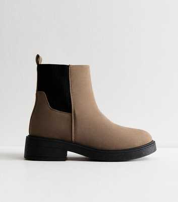 Wide Fit Light Brown Faux Suede Chunky Sole Chelsea Ankle Boots